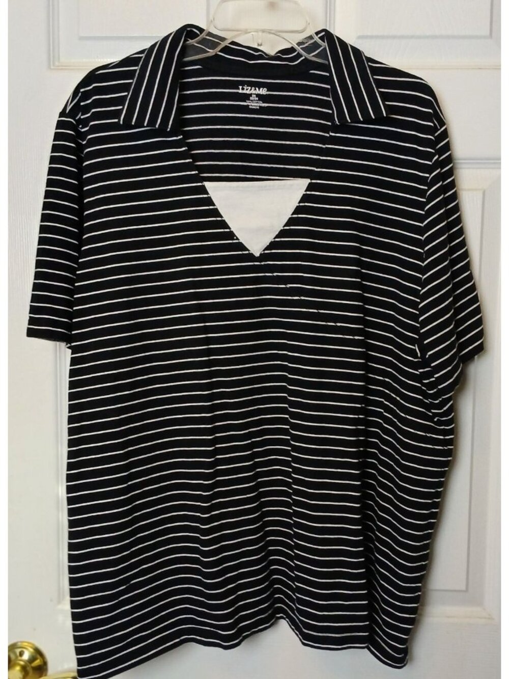 Liz & Me Womens 2X Black & White Striped Polo Shirt Cotton 22/24 Relaxed Fit #D-